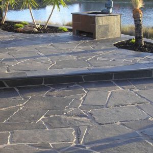 Irregular black limestone tiles