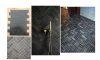 Herringbone black limestone tiles