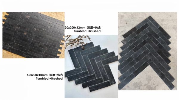 Tumeled+Brushed black limestone tiles